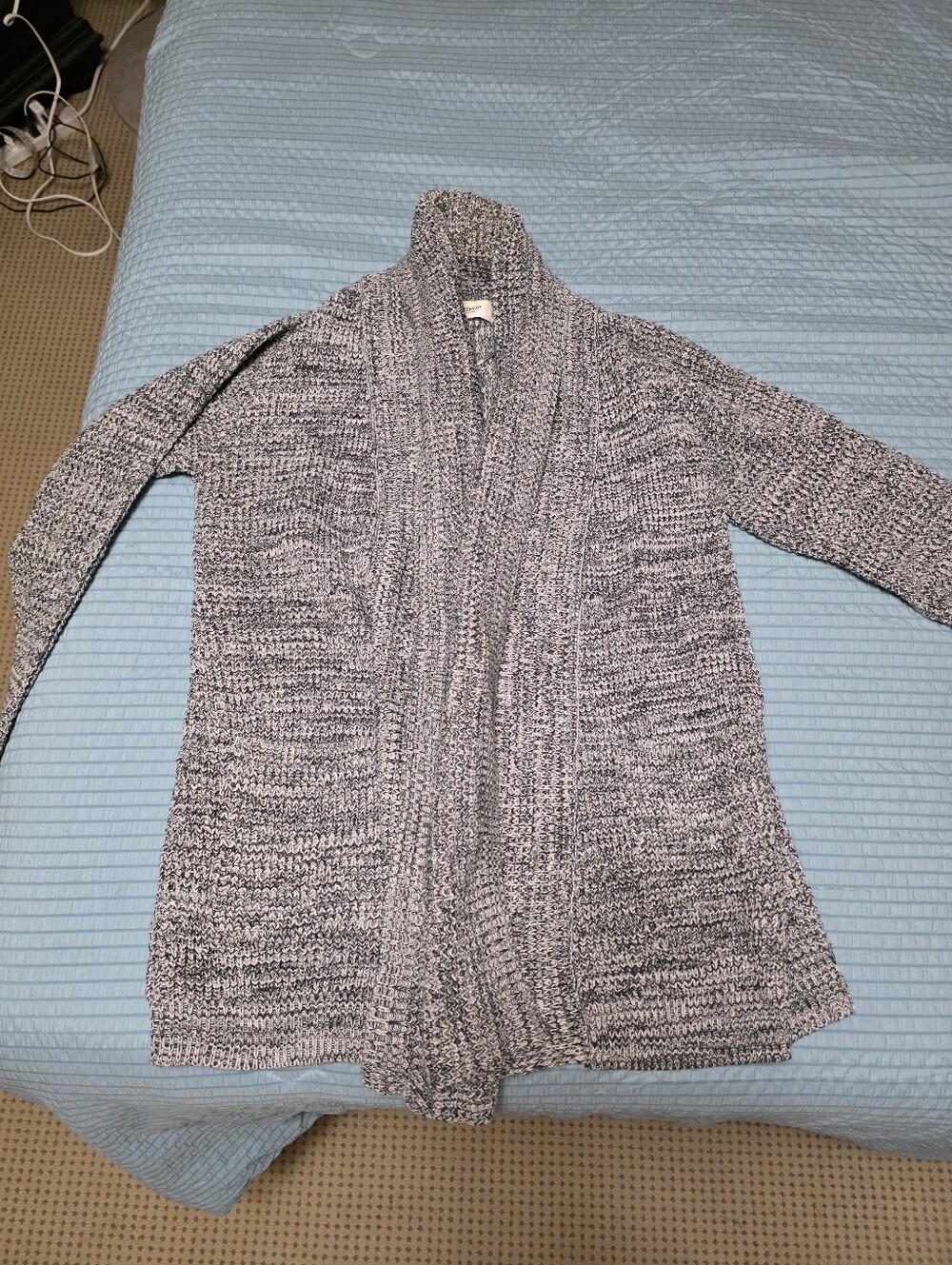 Workshop Republic Clothing Marled Gray Open-Front Shawl Collar Cardigan